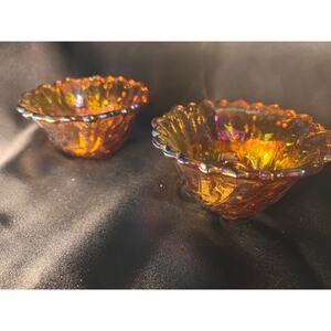 Vintage Pair of Iridescent Glass Candle Holders